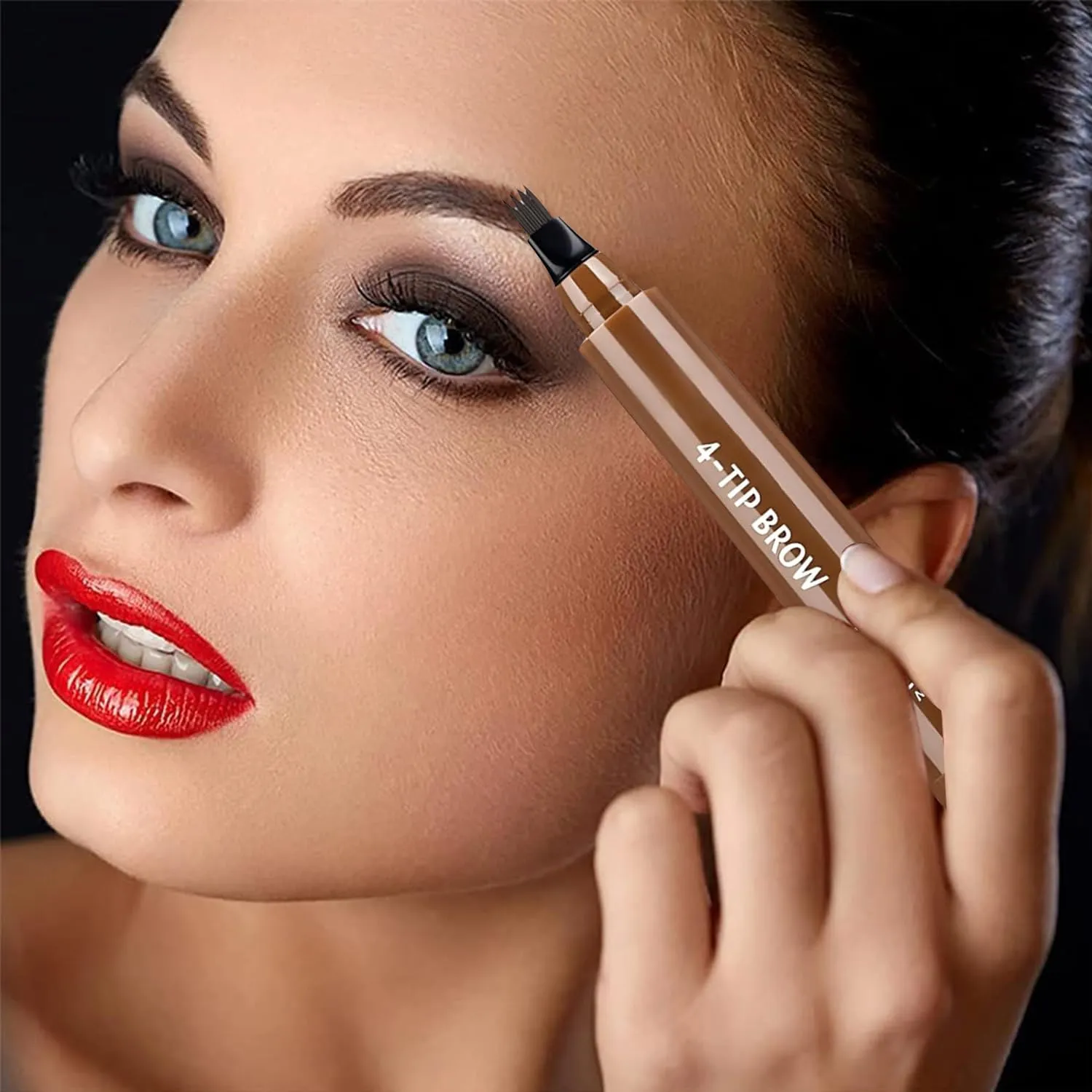 2PC Microblading Eyebrow Pencil, 2025 New Magic Liquid Eyebrow Pen,4 Tipped Waterproof Brow Pencil with Hair like Strokes Natural Long-Lasting Eyebrow Pen(04#Grayish Brown)
