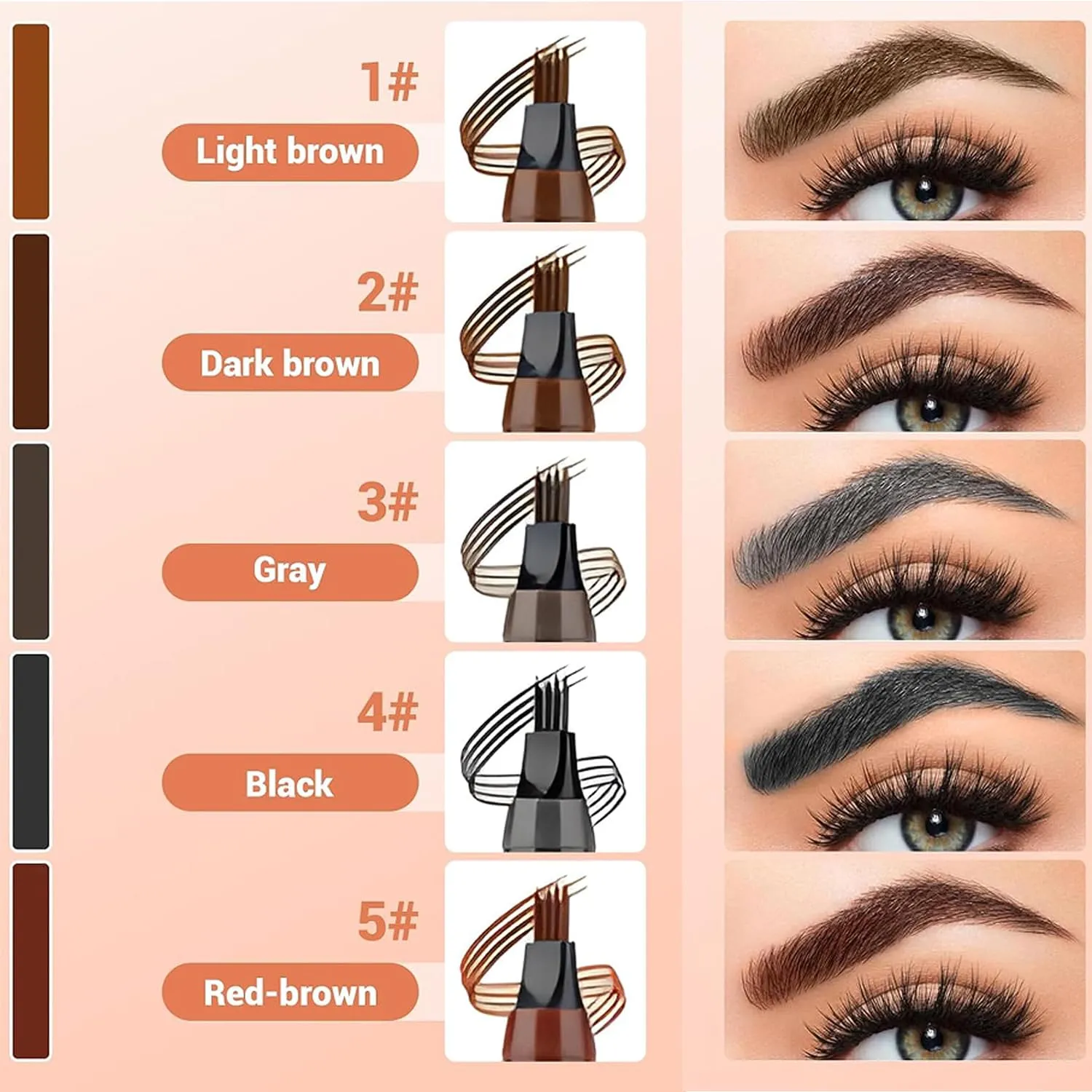2PC Microblading Eyebrow Pencil, 2025 New Magic Liquid Eyebrow Pen,4 Tipped Waterproof Brow Pencil with Hair like Strokes Natural Long-Lasting Eyebrow Pen(04#Grayish Brown)