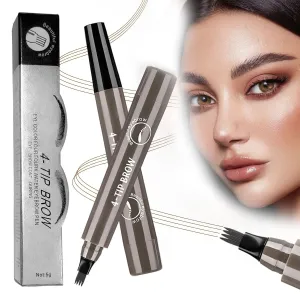 2PC Microblading Eyebrow Pencil, 2025 New Magic Liquid Eyebrow Pen,4 Tipped Waterproof Brow Pencil with Hair like Strokes Natural Long-Lasting Eyebrow Pen(04#Grayish Brown)
