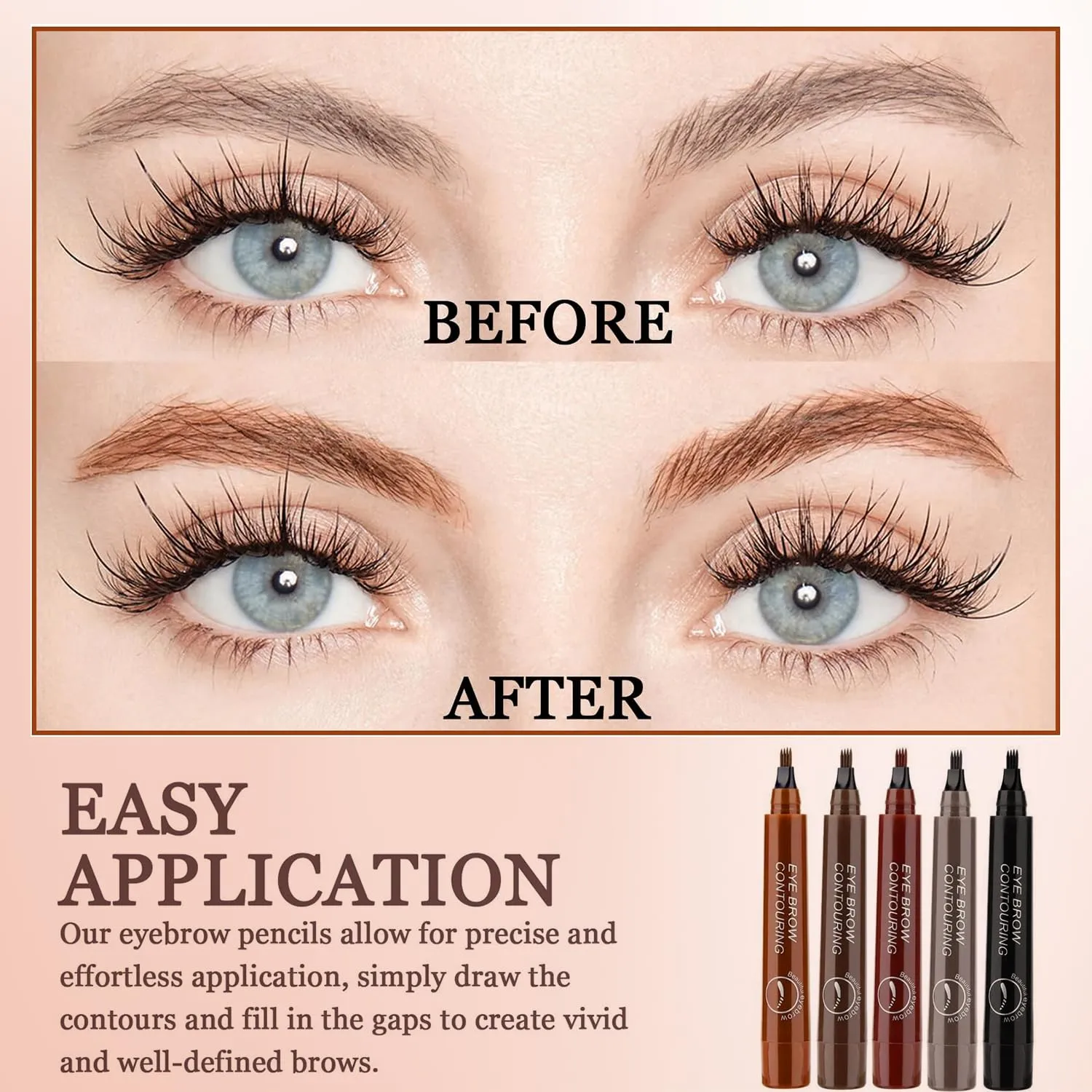 2PC Microblading Eyebrow Pencil, 2025 New Magic Liquid Eyebrow Pen,4 Tipped Waterproof Brow Pencil with Hair like Strokes Natural Long-Lasting Eyebrow Pen(04#Grayish Brown)