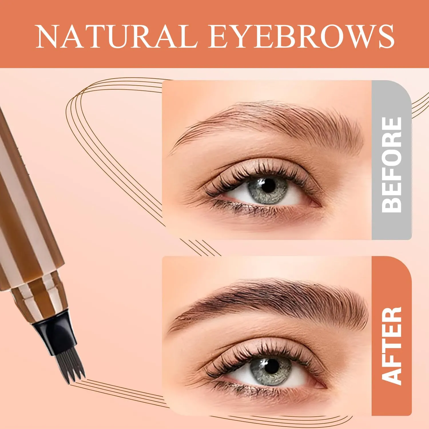 2PC Microblading Eyebrow Pencil, 2025 New Magic Liquid Eyebrow Pen,4 Tipped Waterproof Brow Pencil with Hair like Strokes Natural Long-Lasting Eyebrow Pen(04#Grayish Brown)