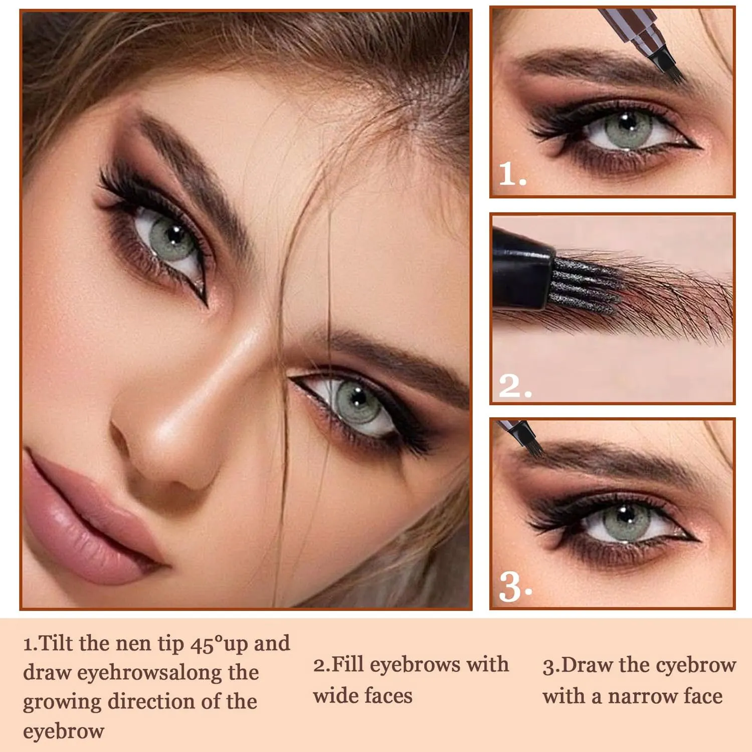 2PC Microblading Eyebrow Pencil, 2025 New Magic Liquid Eyebrow Pen,4 Tipped Waterproof Brow Pencil with Hair like Strokes Natural Long-Lasting Eyebrow Pen(04#Grayish Brown)