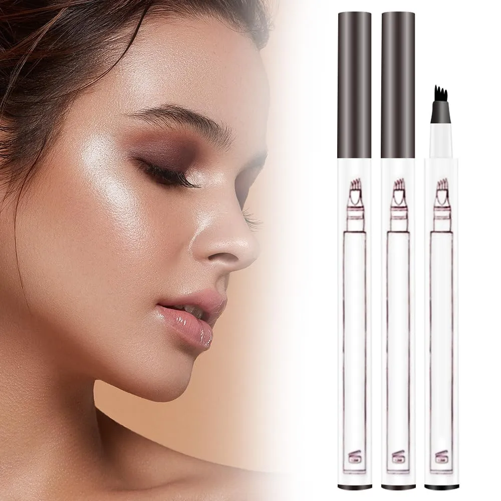2PCS 2025 New Magic Eyebrow Pencil, 4-Tip Microblade Brow Pen Magic Eyebrow Pen, Waterproof Microblading Eyebrow Pencil Contouring Natural Gap Filling Eyebrow Makeup Brow Pencil (Dark Brown)