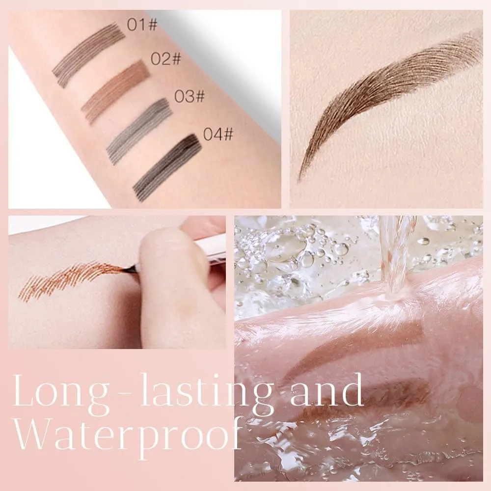 2Pcs 3D Waterproof Magic Microblading Eyebrow Pen, Natural Makeup Fine Stroke Eyebrow Pencil, 4 Tip Eyebrow Makeup Long-Lasting Eyebrow Pencil for Make Up Last All Day (brown)
