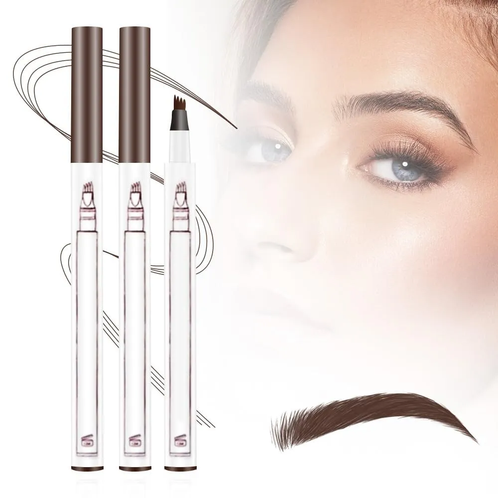 2Pcs 3D Waterproof Magic Microblading Eyebrow Pen, Natural Makeup Fine Stroke Eyebrow Pencil, 4 Tip Eyebrow Makeup Long-Lasting Eyebrow Pencil for Make Up Last All Day (Light Brown)