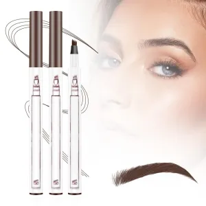 2Pcs 3D Waterproof Magic Microblading Eyebrow Pen, Natural Makeup Fine Stroke Eyebrow Pencil, 4 Tip Eyebrow Makeup Long-Lasting Eyebrow Pencil for Make Up Last All Day (Light Brown)