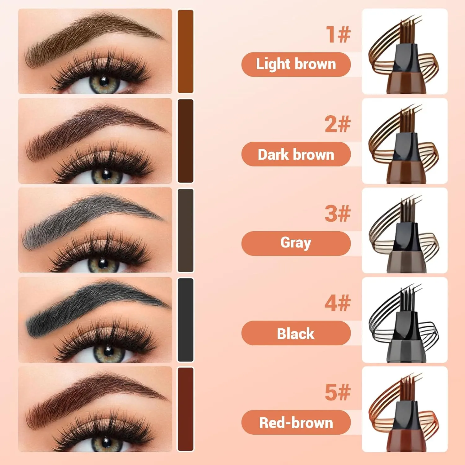 2Pcs Eyebrow Pencil, 2025 Upgrade 4 Tip Eye Brow Pen 3D Magic Eyebrow Tattoo Pencils, Long-Lasting Fine Stroke Microblade Eyebrow Pencil for Makeup Last All Day (Dark Brown)