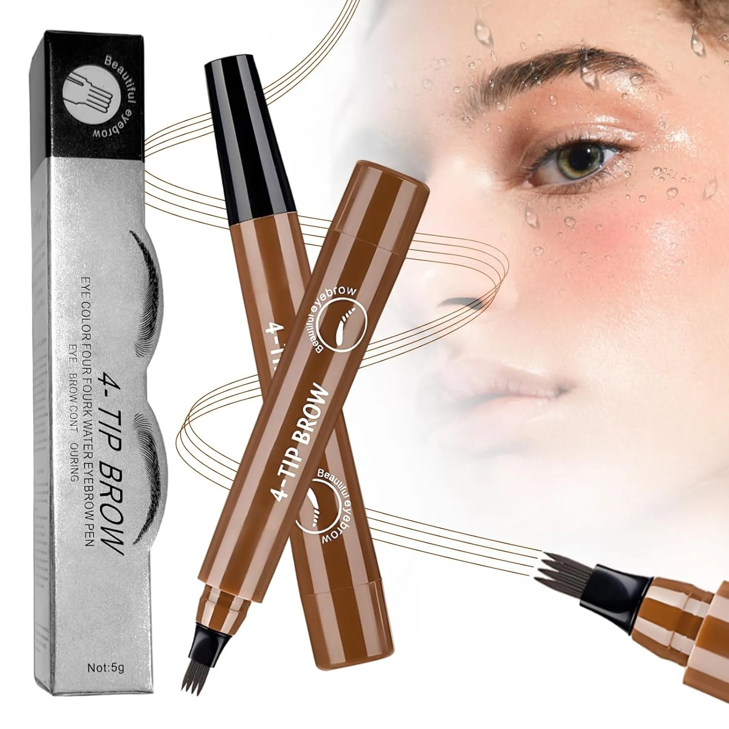 2Pcs Eyebrow Pencil, 2025 Upgrade 4 Tip Eye Brow Pen 3D Magic Eyebrow Tattoo Pencils, Long-Lasting Fine Stroke Microblade Eyebrow Pencil for Makeup Last All Day (Dark Brown)