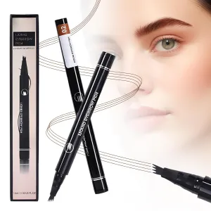 2PCS Magic Eyebrow Tattoo Pencil, 4 Fork Tip, Waterproof Fine Stroke Long-Lasting Eyebrow Pen (Light Brown)