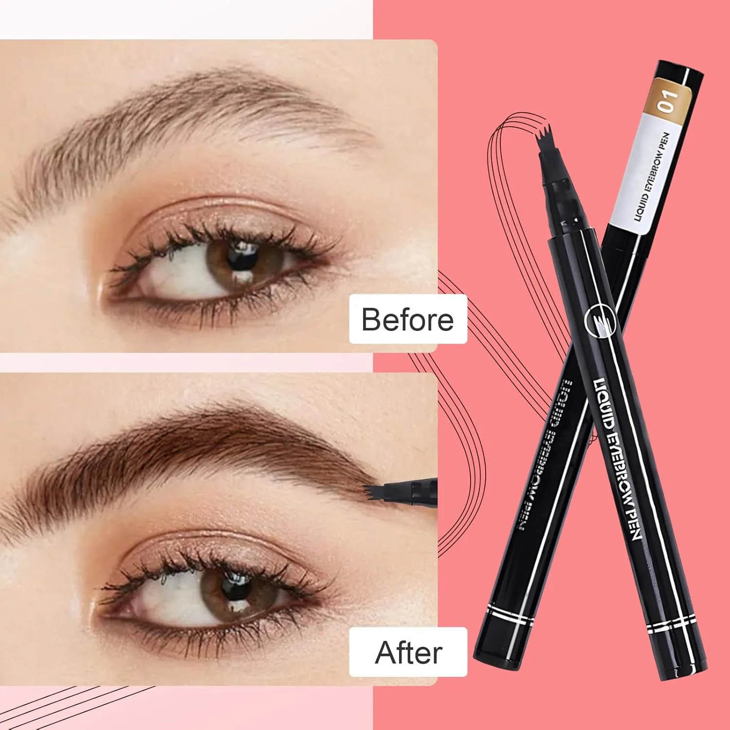 2PCS Magic Eyebrow Tattoo Pencil, 4 Fork Tip, Waterproof Fine Stroke Long-Lasting Eyebrow Pen (Light Brown)