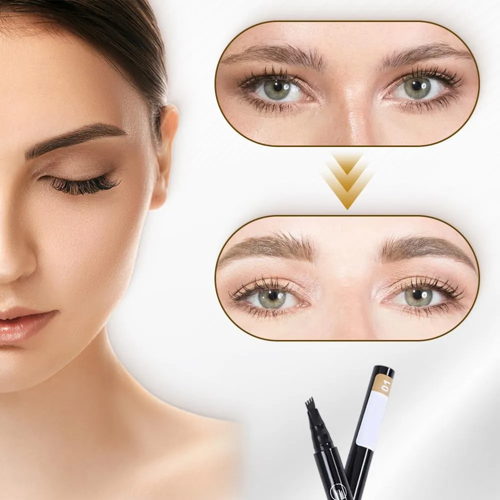 2PCS Magic Eyebrow Tattoo Pencil, 4 Fork Tip, Waterproof Fine Stroke Long-Lasting Eyebrow Pen (Light Brown)