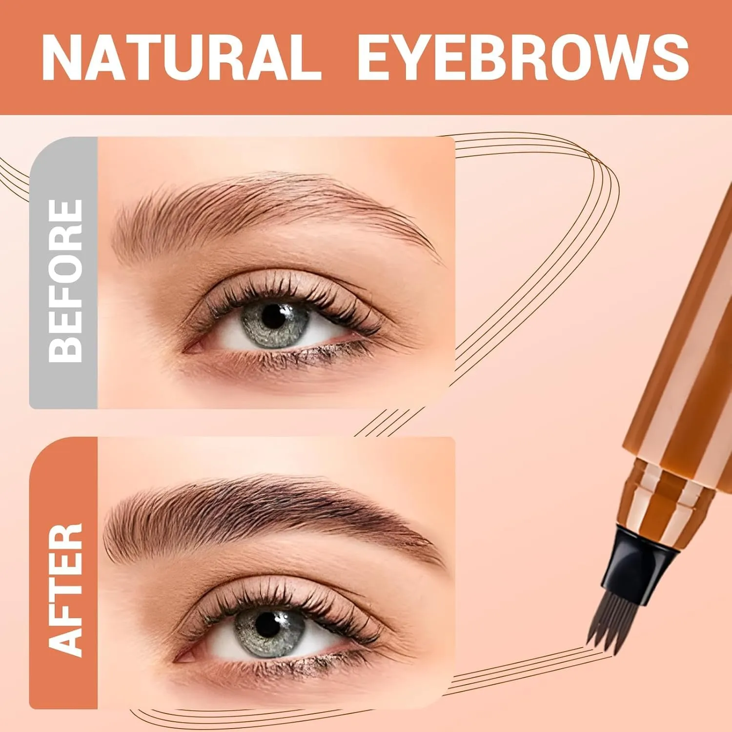 2Pcs Magic Microblading Eyebrow Pencil, 4-Tip Waterproof Brow Pencil with Micro-Fork Tip, Natural Fine Stroke Eyebrow Pen for Women (Dark Brown)