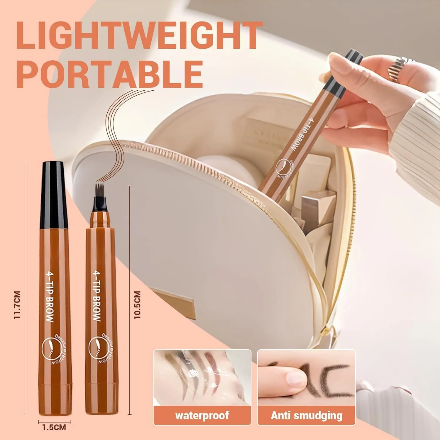 2Pcs Magic Microblading Eyebrow Pencil, 4-Tip Waterproof Brow Pencil with Micro-Fork Tip, Natural Fine Stroke Eyebrow Pen for Women (Dark Brown)