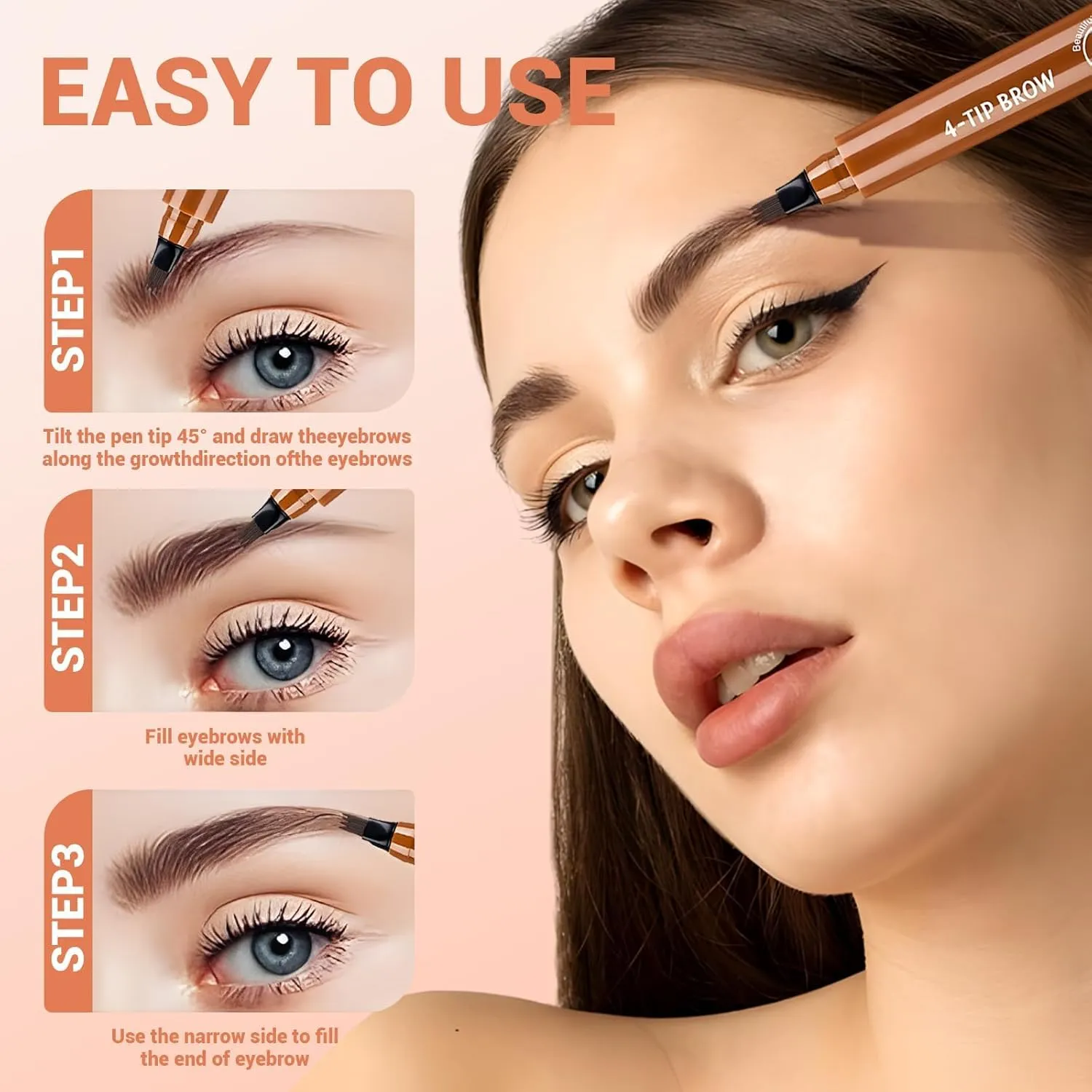 2Pcs Magic Microblading Eyebrow Pencil, 4-Tip Waterproof Brow Pencil with Micro-Fork Tip, Natural Fine Stroke Eyebrow Pen for Women (Dark Brown)
