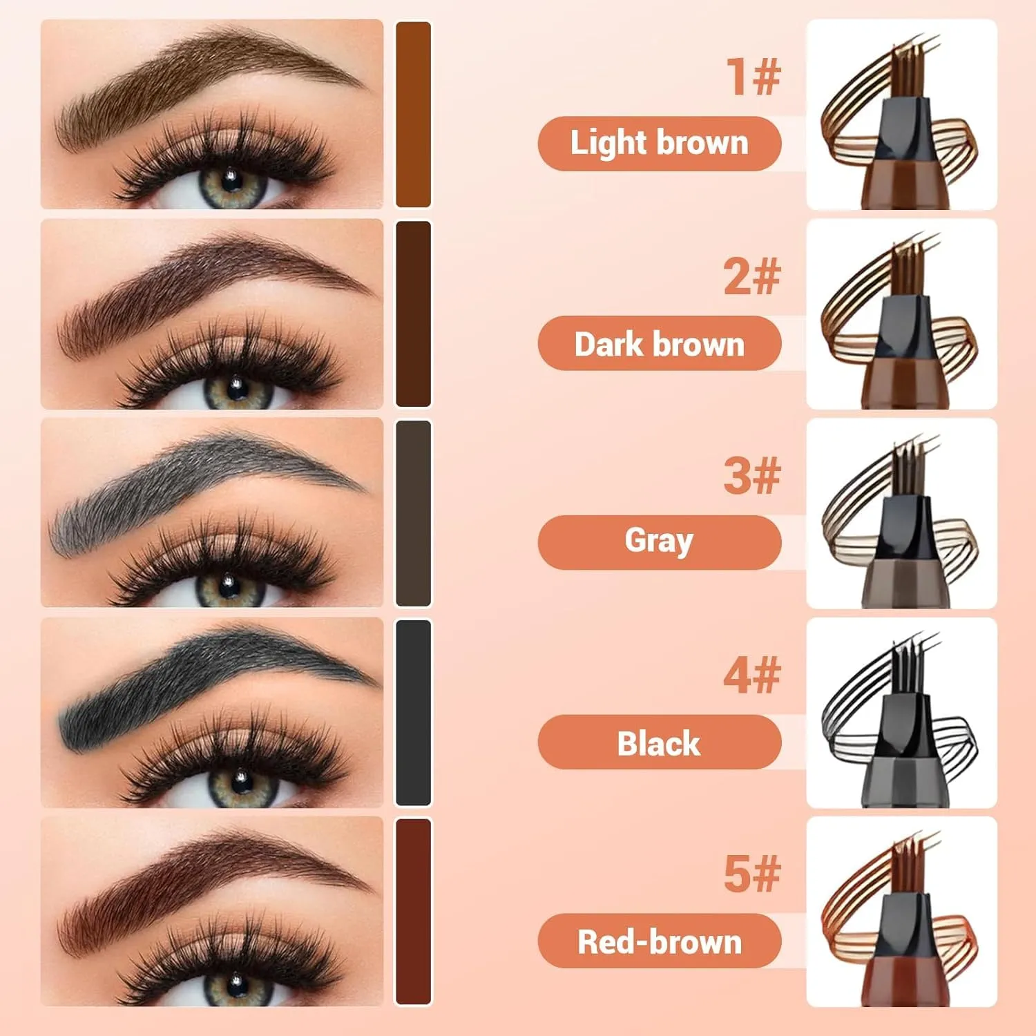 2Pcs Magic Microblading Eyebrow Pencil, 4-Tip Waterproof Brow Pencil with Micro-Fork Tip, Natural Fine Stroke Eyebrow Pen for Women (Dark Brown)