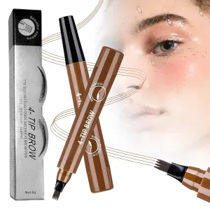 2Pcs Magic Microblading Eyebrow Pencil, 4-Tip Waterproof Brow Pencil with Micro-Fork Tip, Natural Fine Stroke Eyebrow Pen for Women (Dark Brown)