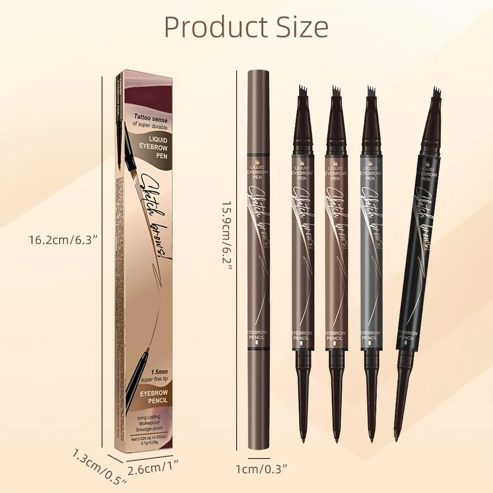 2PCS Microblading Eyebrow Pen, 2024 New 2 in 1 Dual Ended Eyebrow Pencils, Waterproof 3D Microblading 4 Fork Tip Eyebrow Pencil, Magic Eyebrow Pencil 4 Fork Tip for Natural (Brown)