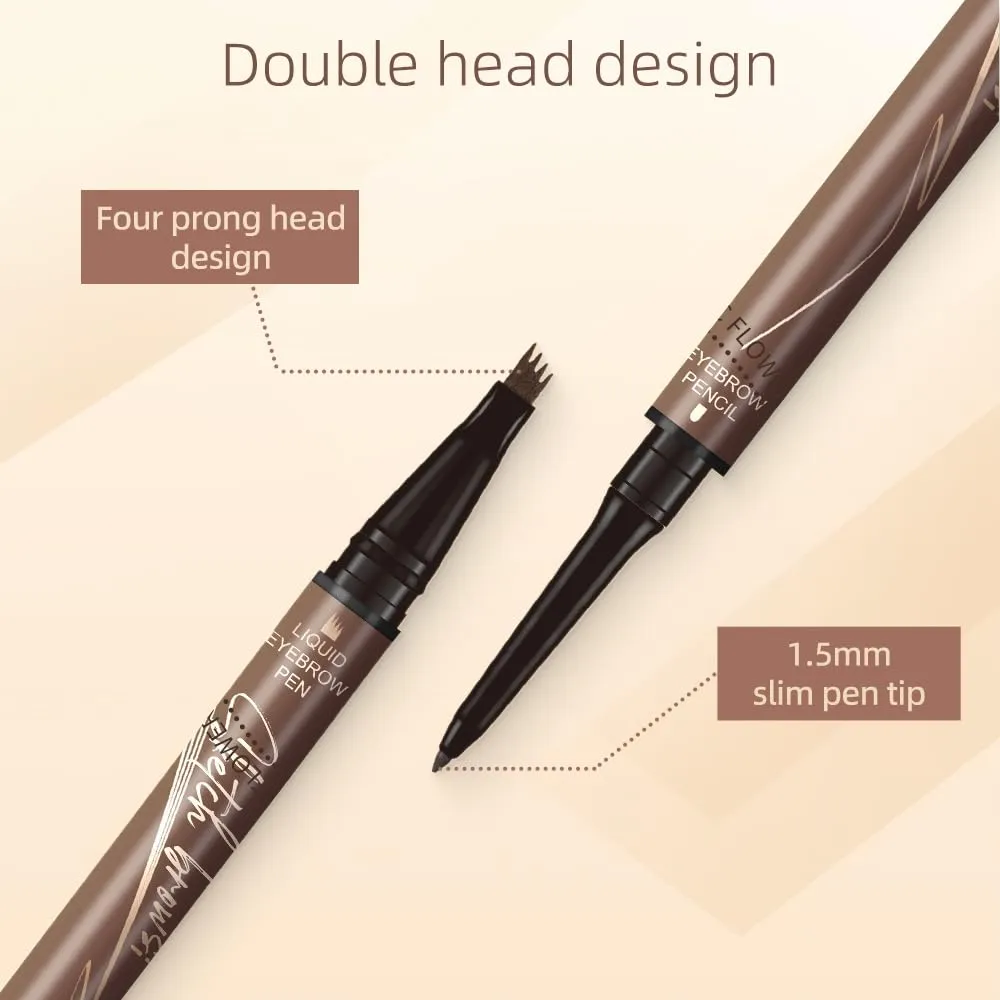 2PCS Microblading Eyebrow Pen, 2024 New 2 in 1 Dual Ended Eyebrow Pencils, Waterproof 3D Microblading 4 Fork Tip Eyebrow Pencil, Magic Eyebrow Pencil 4 Fork Tip for Natural (Brown)