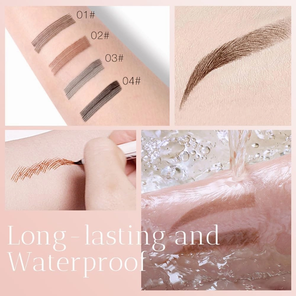 2Pcs 3D Waterproof Magic Microblading Eyebrow Pen, Natural Makeup Fine Stroke Eyebrow Pencil, 4 Tip Eyebrow Makeup Long-Lasting Eyebrow Pencil for Make Up Last All Day (black)
