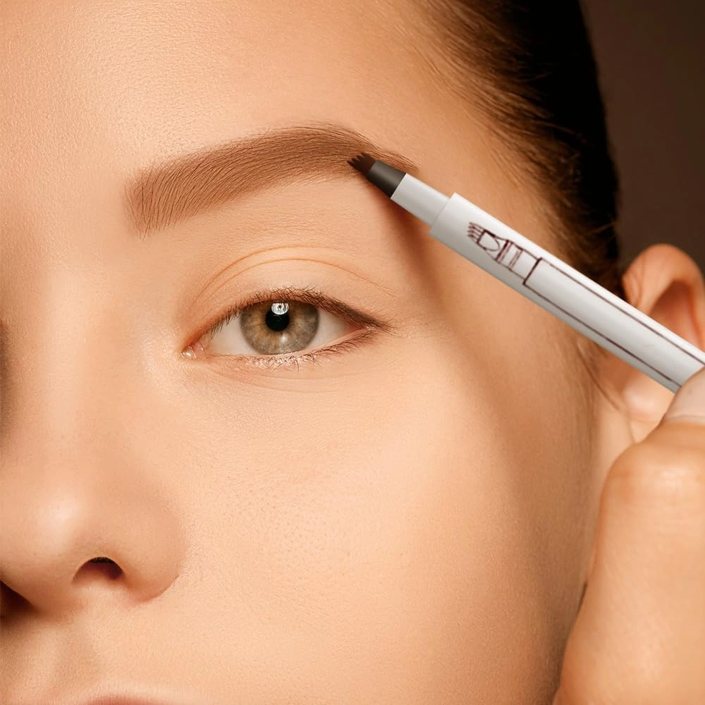 2Pcs 3D Waterproof Magic Microblading Eyebrow Pen, Natural Makeup Fine Stroke Eyebrow Pencil, 4 Tip Eyebrow Makeup Long-Lasting Eyebrow Pencil for Make Up Last All Day (black)