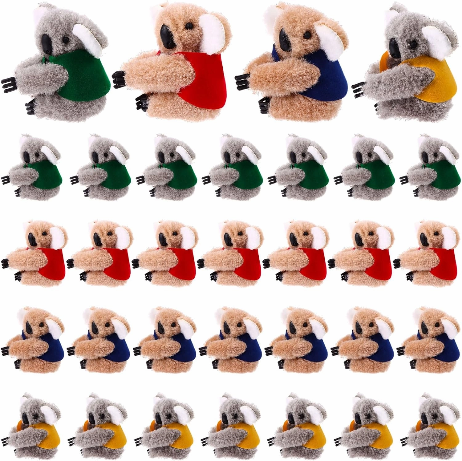 32pcs Koala Pencil Toppers - Plush Brown & Grey Koala Bear Clips in Blue, Green, Red, Yellow