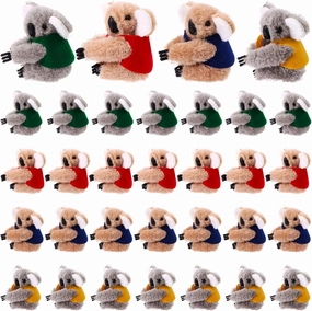 32pcs Koala Pencil Toppers - Plush Brown & Grey Koala Bear Clips in Blue, Green, Red, Yellow