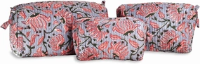 3 Pieces Block Printed Travel Organizer Kit Storage Bag for Women Makeup Bag Travel Cosmetic Bag (DESIGN 11)