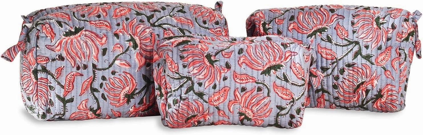 3 Pieces Block Printed Travel Organizer Kit Storage Bag for Women Makeup Bag Travel Cosmetic Bag (DESIGN 11)