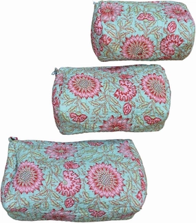 3 Pieces Block Printed Travel Organizer Kit Storage Bag for Women Makeup Bag Travel Cosmetic Bag (DESIGN 3)
