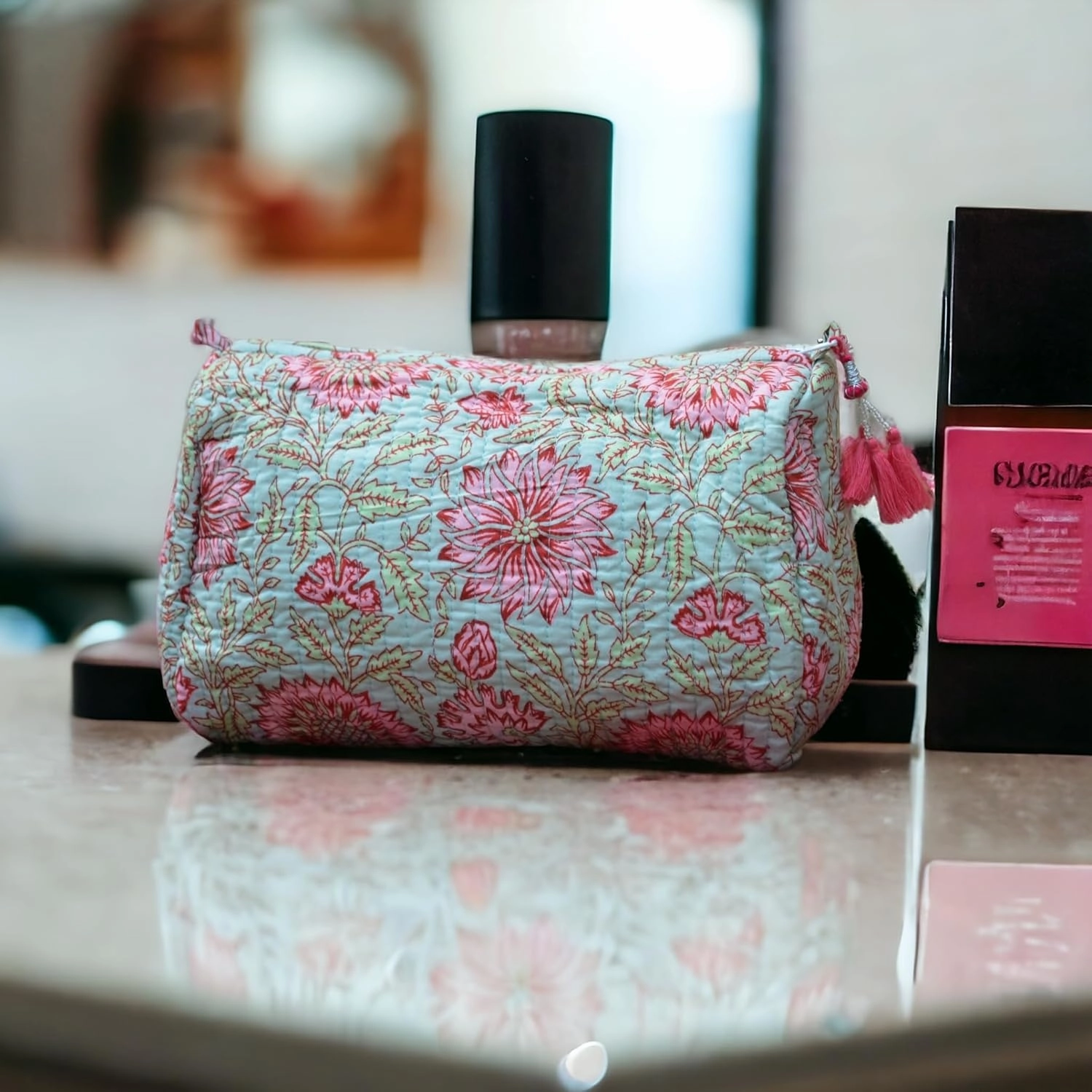 3 Pieces Block Printed Travel Organizer Kit Storage Bag for Women Makeup Bag Travel Cosmetic Bag (DESIGN 3)