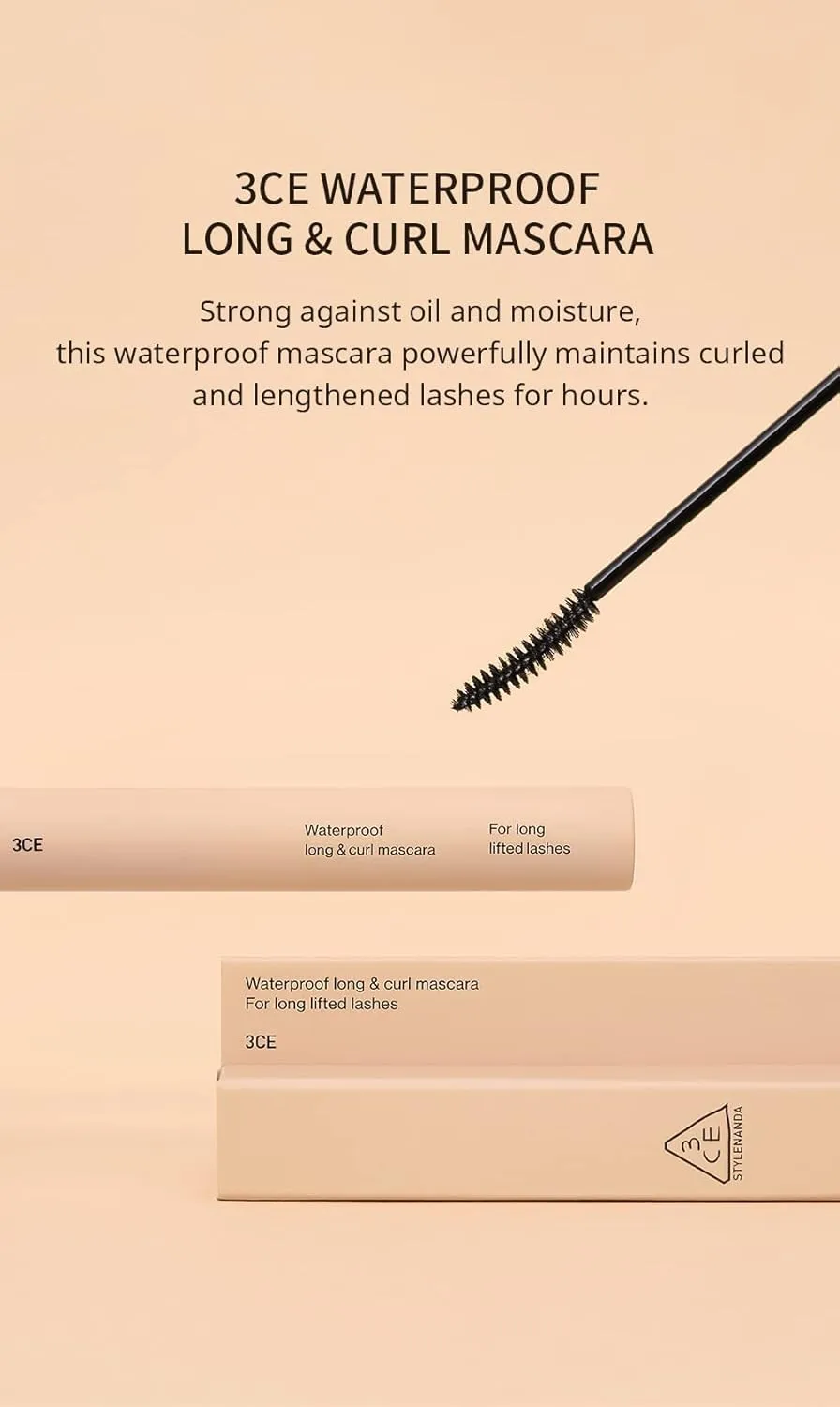 3CE WATERPROOF LONG & CURL MASCARA BLACK 5.5g ABG Style K-Beauty K-Make Up Korean Make Up