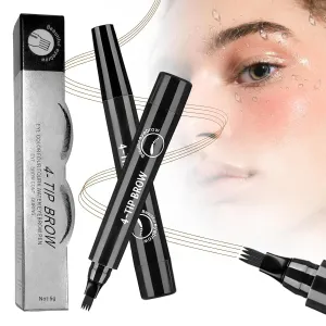 3d Waterproof 4-Tip Magic Eyebrow Pencil, 2025 Upgrade Microblading Eyebrow Pencil, Natural Makeup Long-Lasting Fine Stroke Magic Eyebrow Pen (Black)
