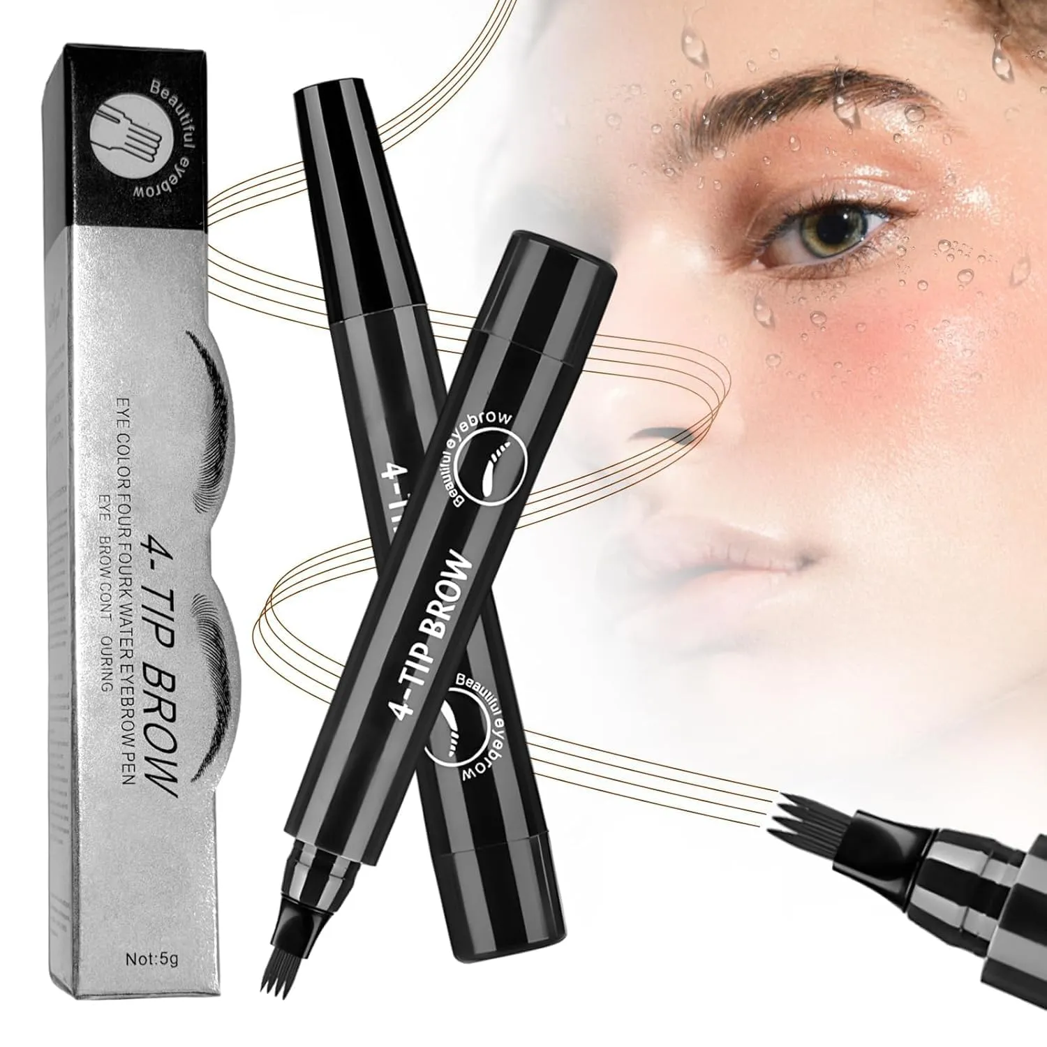 3d Waterproof 4-Tip Magic Eyebrow Pencil, 2025 Upgrade Microblading Eyebrow Pencil, Natural Makeup Long-Lasting Fine Stroke Magic Eyebrow Pen (Black)
