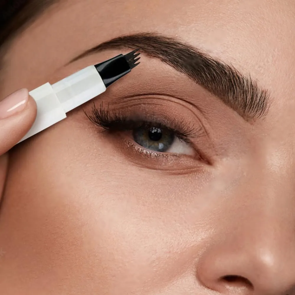 3D Waterproof Microblading Eyebrow Pen, Upgrade Natural Makeup Fine Stroke Eyebrow Pencil, 4 Tipped Eye Brown Makeup Long-Lasting Waterproof Eyebrow Pencils for Women (Black, One Size)