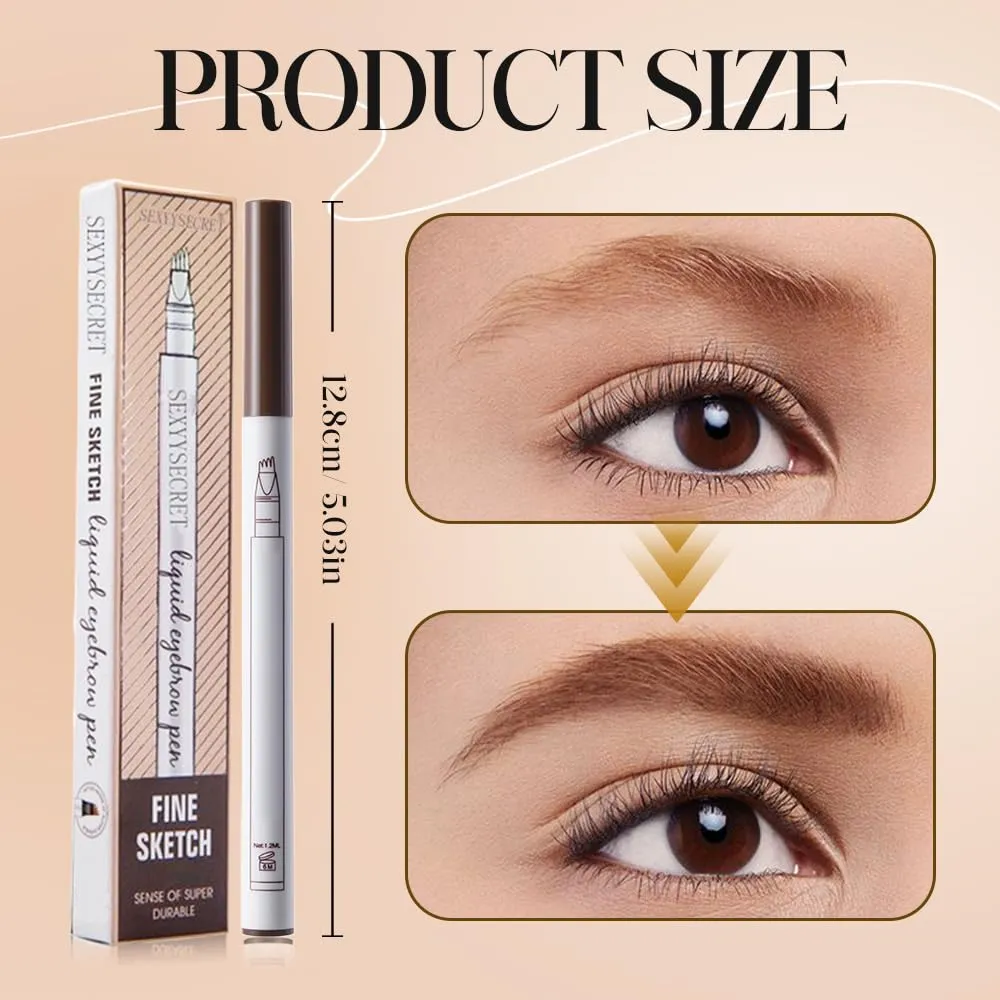 3D Waterproof Microblading Eyebrow Pen, Upgrade Natural Makeup Fine Stroke Eyebrow Pencil, 4 Tipped Eye Brown Makeup Long-Lasting Waterproof Eyebrow Pencils for Women (Black, One Size)