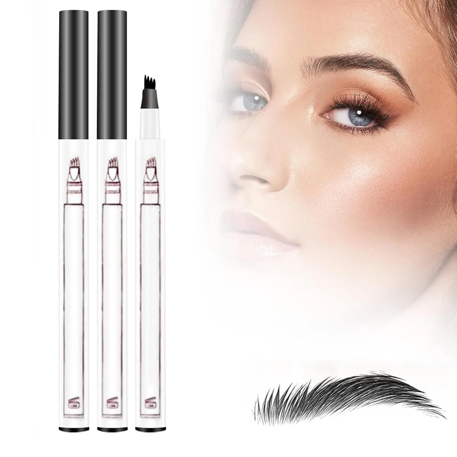 3D Waterproof Microblading Eyebrow Pen, Upgrade Natural Makeup Fine Stroke Eyebrow Pencil, 4 Tipped Eye Brown Makeup Long-Lasting Waterproof Eyebrow Pencils for Women (Black, One Size)