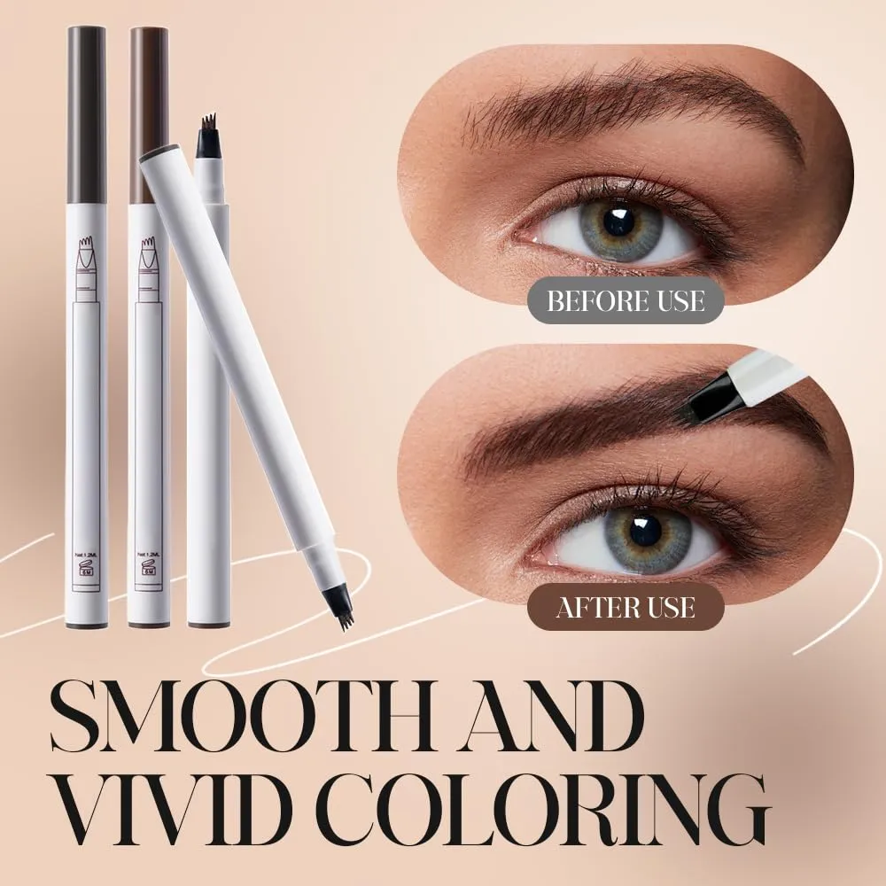 3D Waterproof Microblading Eyebrow Pen, Upgrade Natural Makeup Fine Stroke Eyebrow Pencil, 4 Tipped Eye Brown Makeup Long-Lasting Waterproof Eyebrow Pencils for Women (Black, One Size)