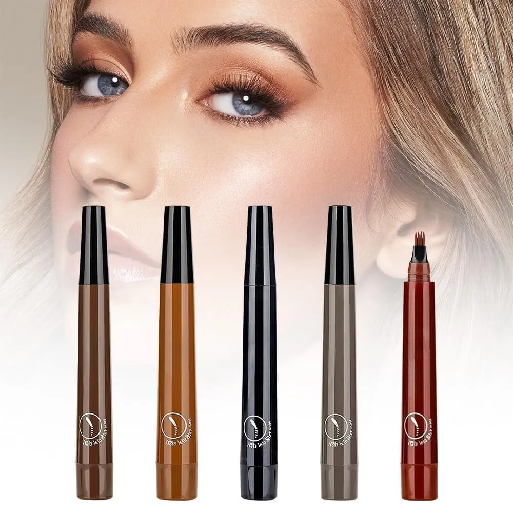 3D Waterproof Microblading Eyebrow Pen with 4 Fork Tip, Upgraded Natural Brows Eyebrow Pen, Long-Lasting Magic Eyebrow Pencil Contouring Pen (Dark Brown)