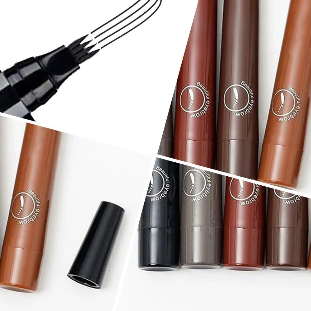 3D Waterproof Microblading Eyebrow Pen with 4 Fork Tip, Upgraded Natural Brows Eyebrow Pen, Long-Lasting Magic Eyebrow Pencil Contouring Pen (Dark Brown)