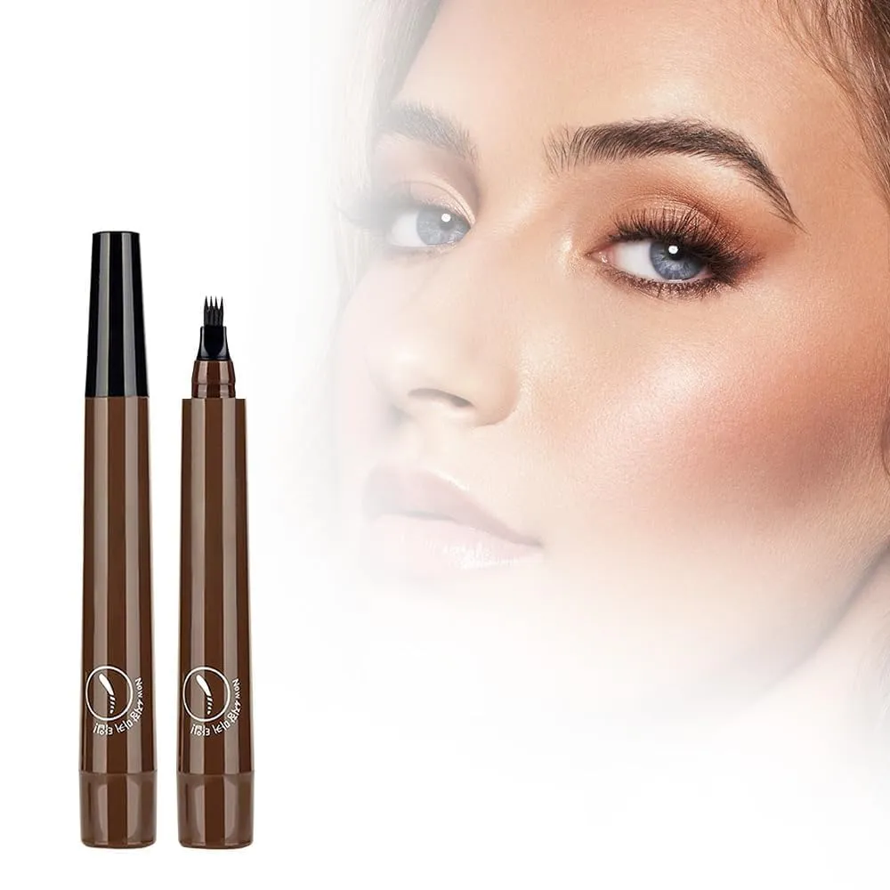3D Waterproof Microblading Eyebrow Pen with 4 Fork Tip, Upgraded Natural Brows Eyebrow Pen, Long-Lasting Magic Eyebrow Pencil Contouring Pen (Dark Brown)