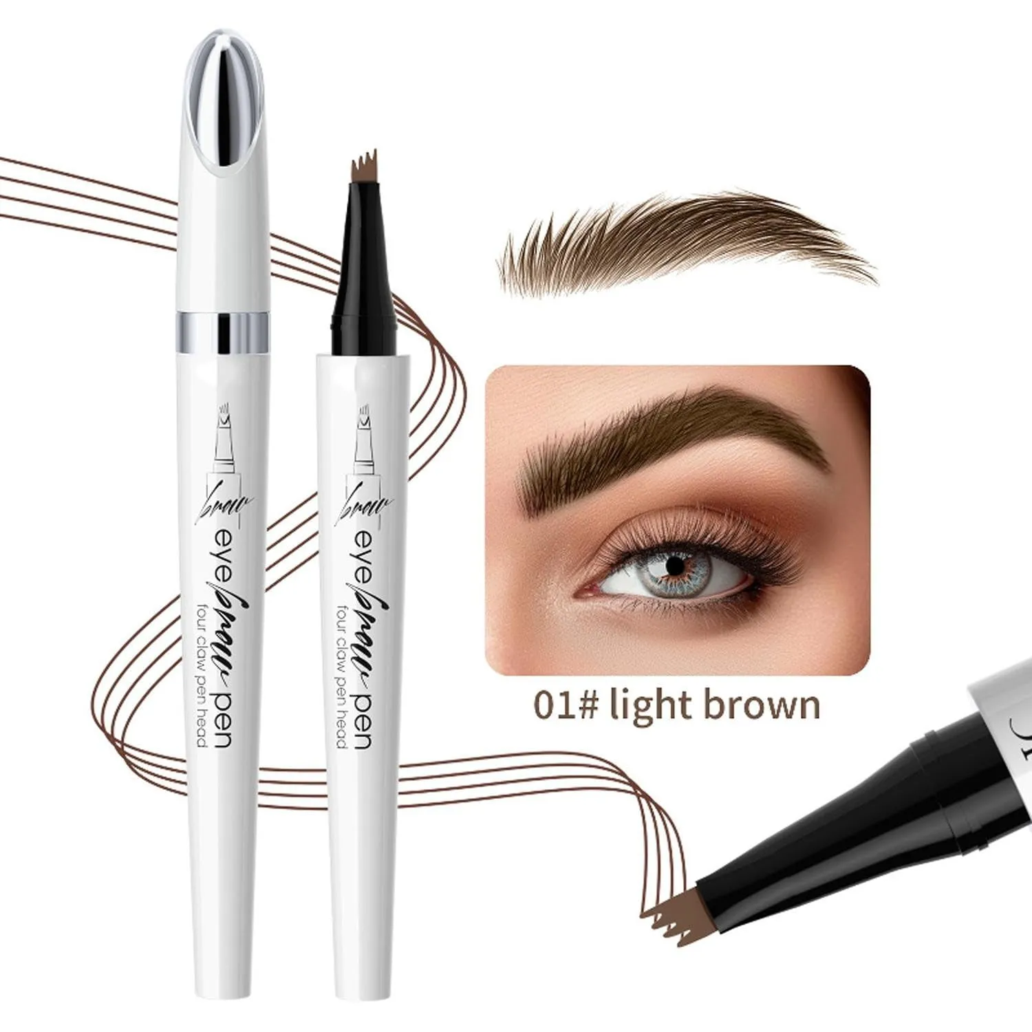 3PC Eyebrow Microblading Pencils, 3D Waterproof Eyebrow Tattoo Pencil,4-Tipped Precise Brow Pen,Natural Makeup Fine Stroke Magic Eyebrow Pencil with 4 Micro-Fork Tip for women (light brown)