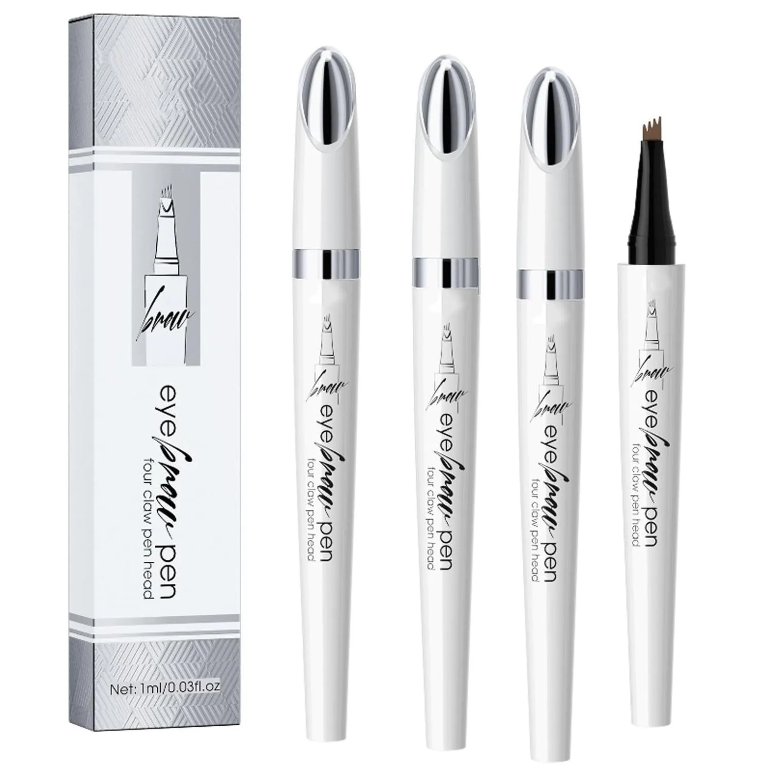3PC Eyebrow Microblading Pencils, 3D Waterproof Eyebrow Tattoo Pencil,4-Tipped Precise Brow Pen,Natural Makeup Fine Stroke Magic Eyebrow Pencil with 4 Micro-Fork Tip for women (light brown)
