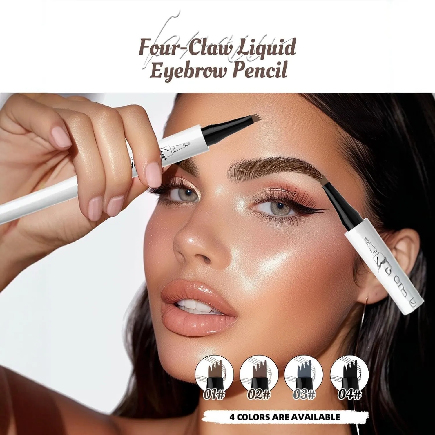 3PC Eyebrow Microblading Pencils, 3D Waterproof Eyebrow Tattoo Pencil,4-Tipped Precise Brow Pen,Natural Makeup Fine Stroke Magic Eyebrow Pencil with 4 Micro-Fork Tip for women (light brown)