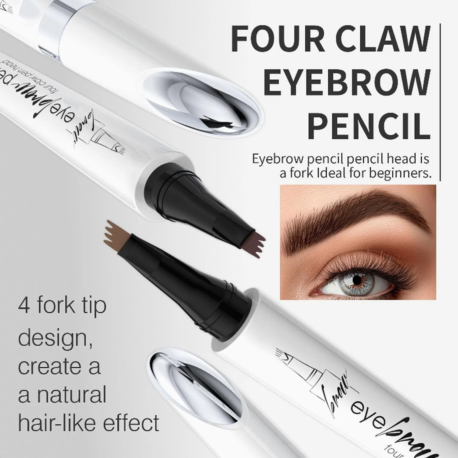 3PC Eyebrow Microblading Pencils, 3D Waterproof Eyebrow Tattoo Pencil,4-Tipped Precise Brow Pen,Natural Makeup Fine Stroke Magic Eyebrow Pencil with 4 Micro-Fork Tip for women (light brown)