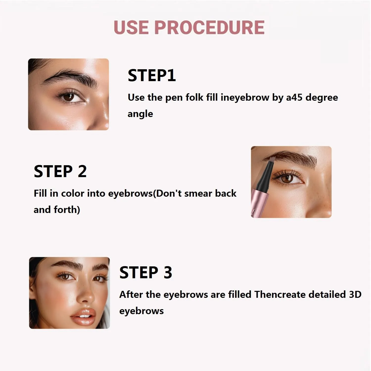 3PC Eyebrow Tattoo Pencils, 3D Waterproof Eyebrow Tattoo Pencil,4-Tipped Precise Brow Pen,Natural Makeup Fine Stroke Magic Eyebrow Pencil with 4 Micro-Fork Tip for women (red brown)