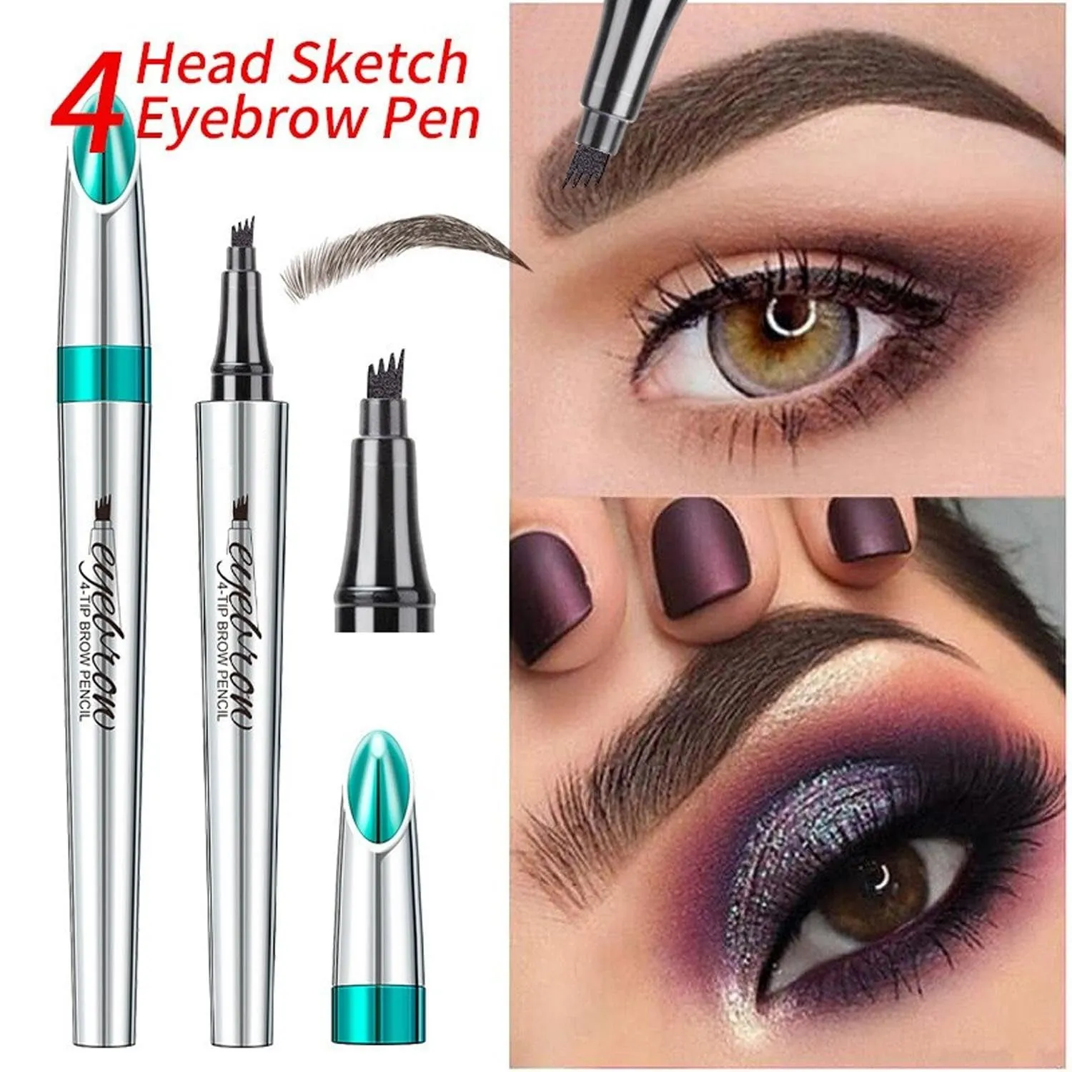 3PC Eyebrow Tattoo Pencils, 3D Waterproof Eyebrow Tattoo Pencil,4-Tipped Precise Brow Pen,Natural Makeup Fine Stroke Magic Eyebrow Pencil with 4 Micro-Fork Tip for women (red brown)