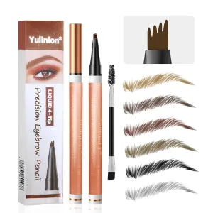 4-Tip Eyebrow Pen, 6 Colors Waterproof Long-Lasting Brow Pencil, Professional Makeup Tool (2#Dark Brown)