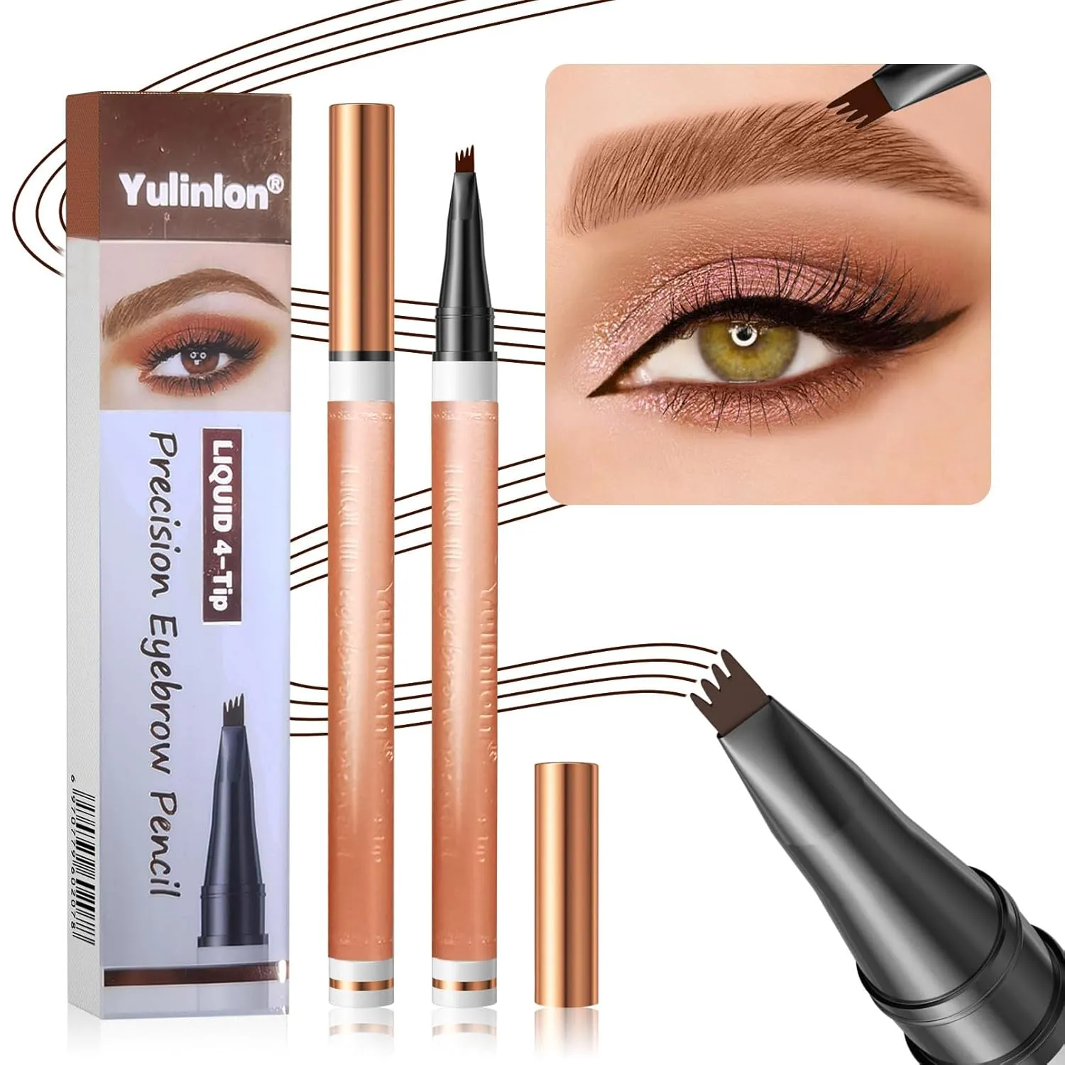 4-Tip Eyebrow Pen, 6 Colors Waterproof Long-Lasting Brow Pencil, Professional Makeup Tool (2#Dark Brown)
