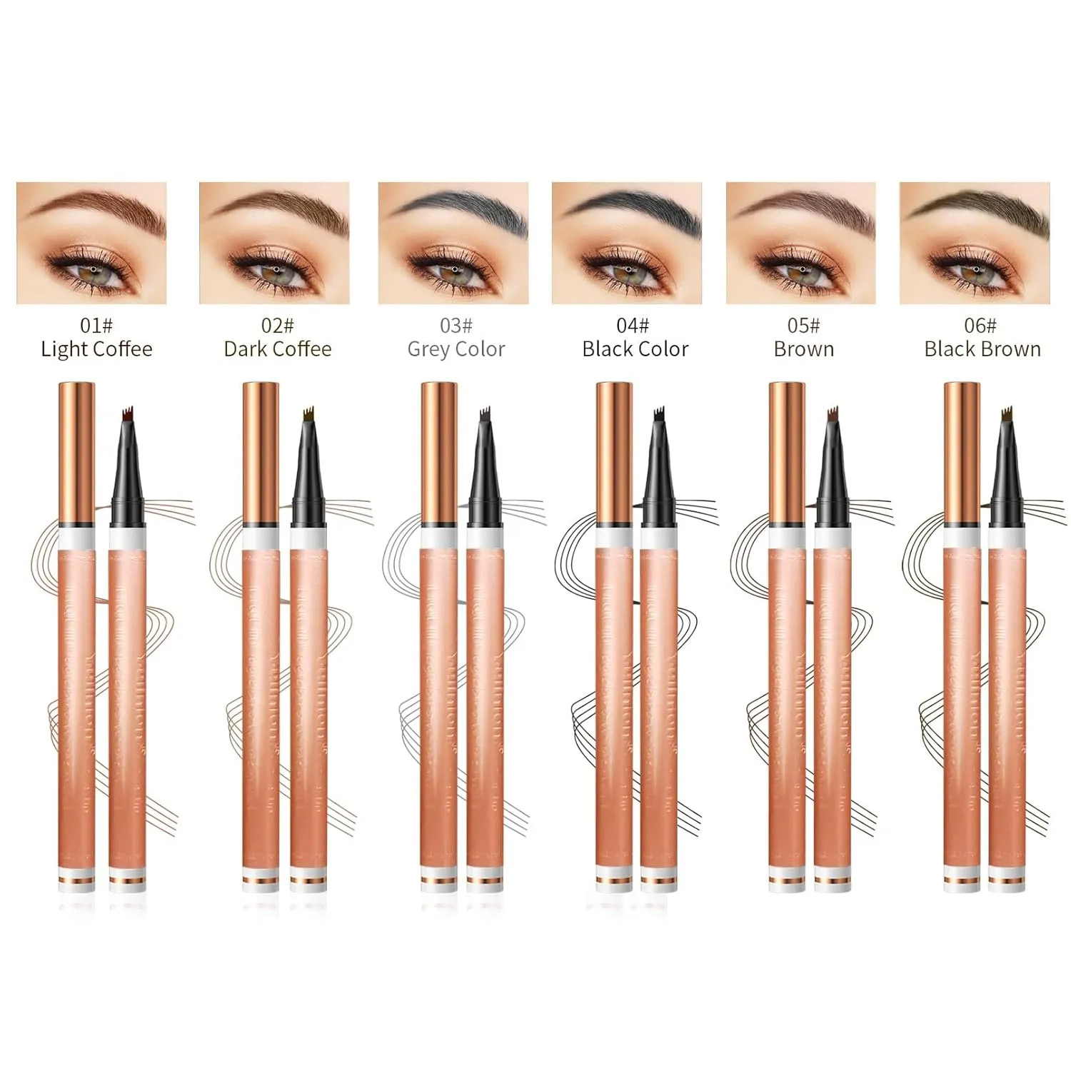 4-Tip Eyebrow Pen, 6 Colors Waterproof Long-Lasting Brow Pencil, Professional Makeup Tool (2#Dark Brown)