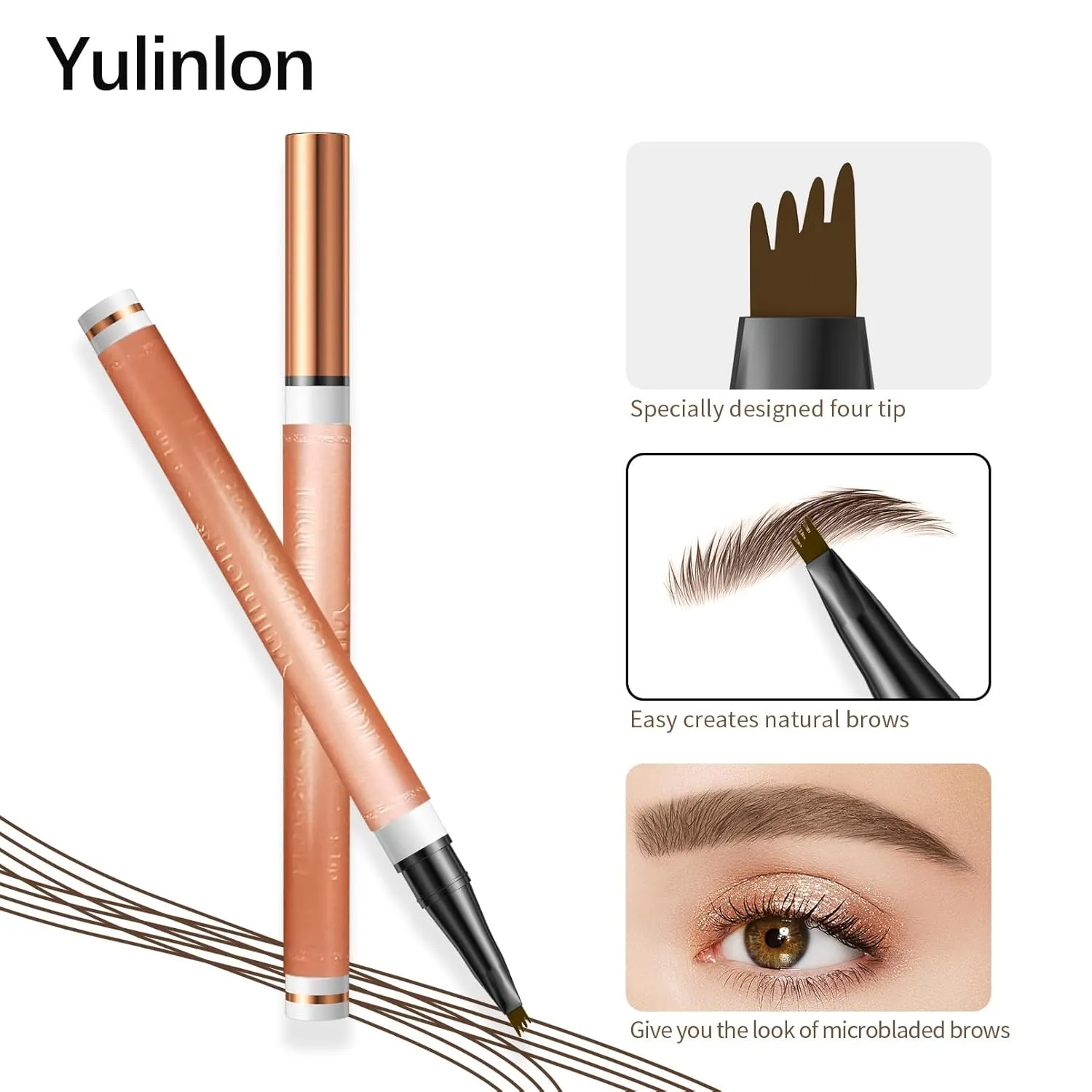 4-Tip Eyebrow Pen, 6 Colors Waterproof Long-Lasting Brow Pencil, Professional Makeup Tool (2#Dark Brown)